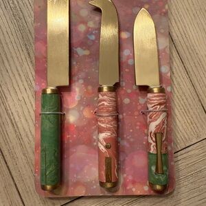 Anthropologie Cheese Knife Set – Gold & Marble Handles